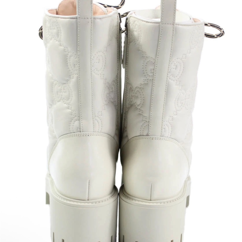 Gucci Womens Leather Monogram GG Quilted Combat Boots White Size EUR 40 - Picture 3 of 13